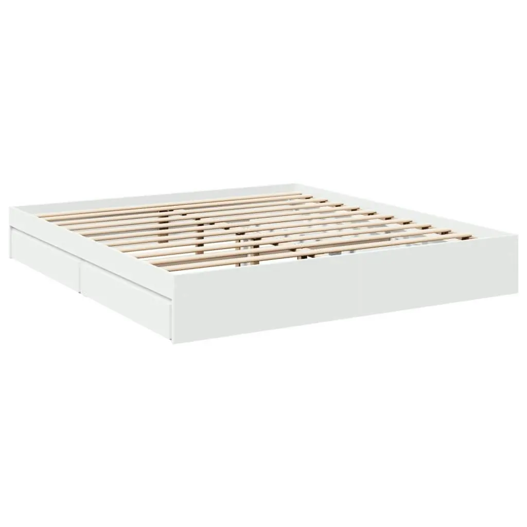 Bed Frame with Drawers White 183x203 cm King Size Engineered Wood 3280636