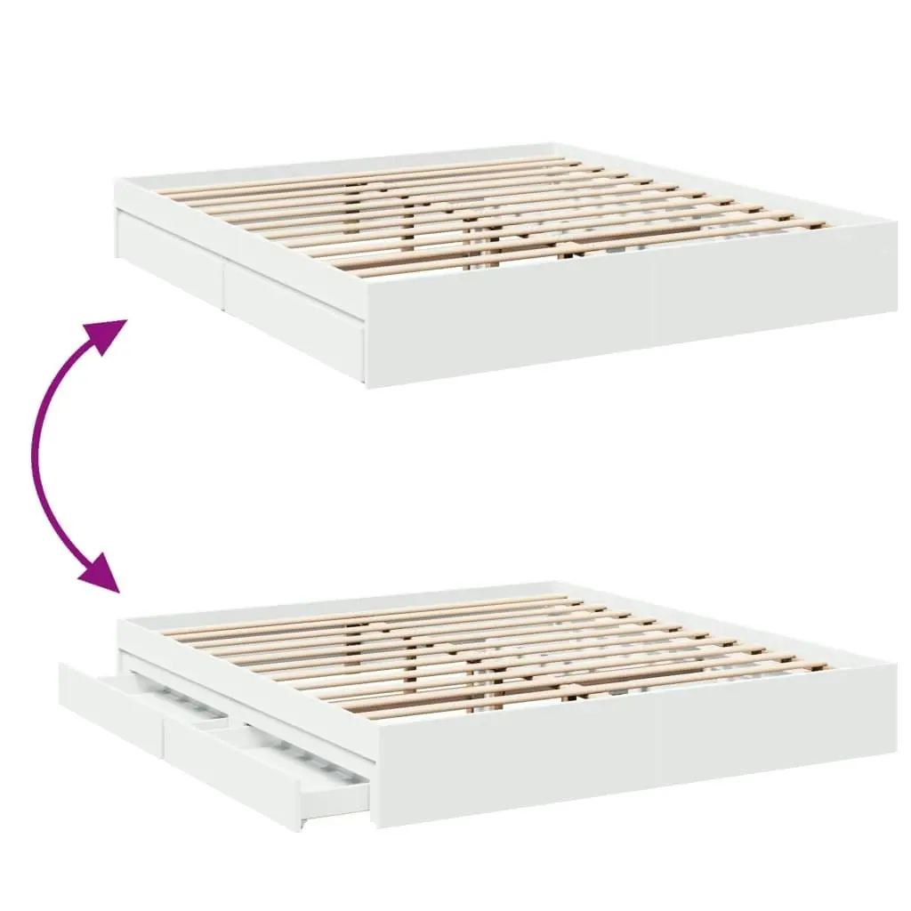 Bed Frame with Drawers White 183x203 cm King Size Engineered Wood 3280636