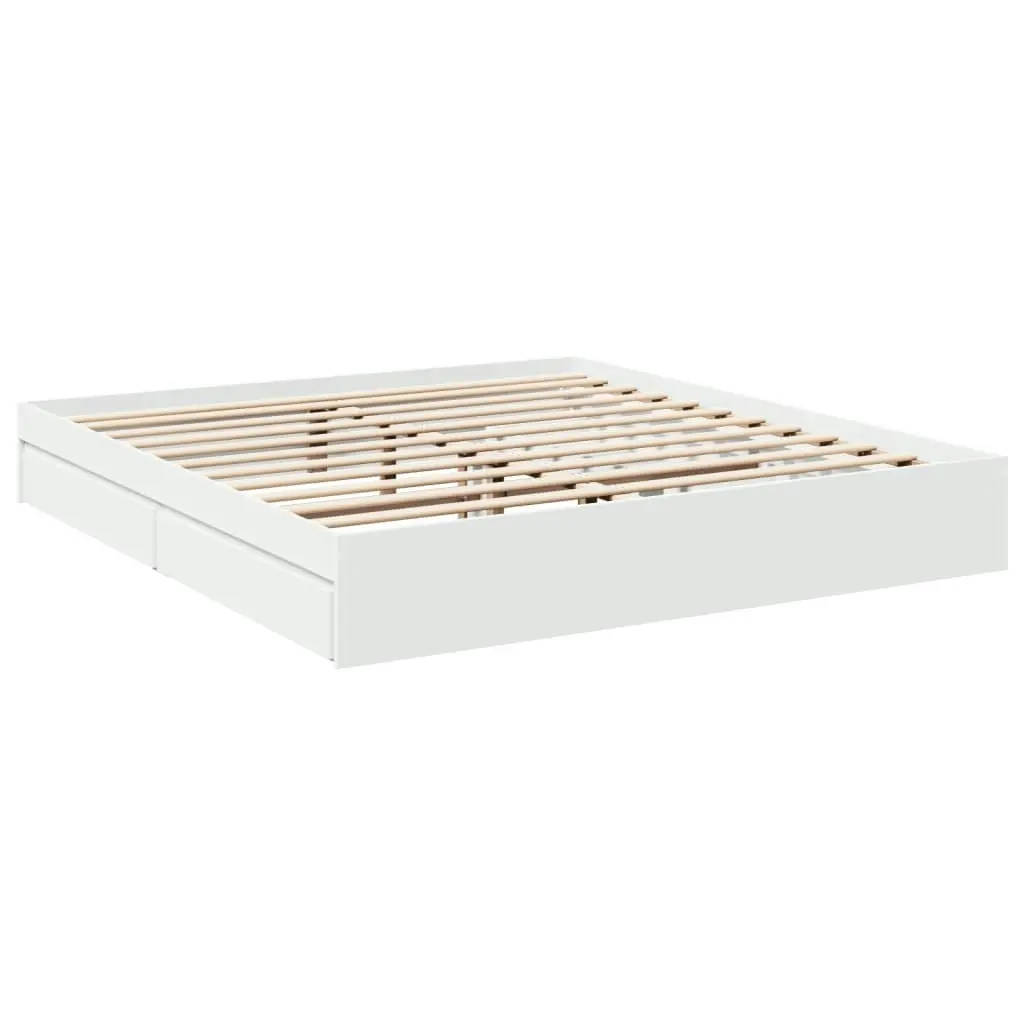 Bed Frame with Drawers White 183x203 cm King Size Engineered Wood 3280636