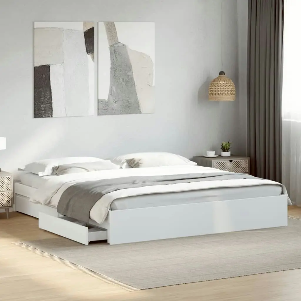 Bed Frame with Drawers White 183x203 cm King Size Engineered Wood 3280636