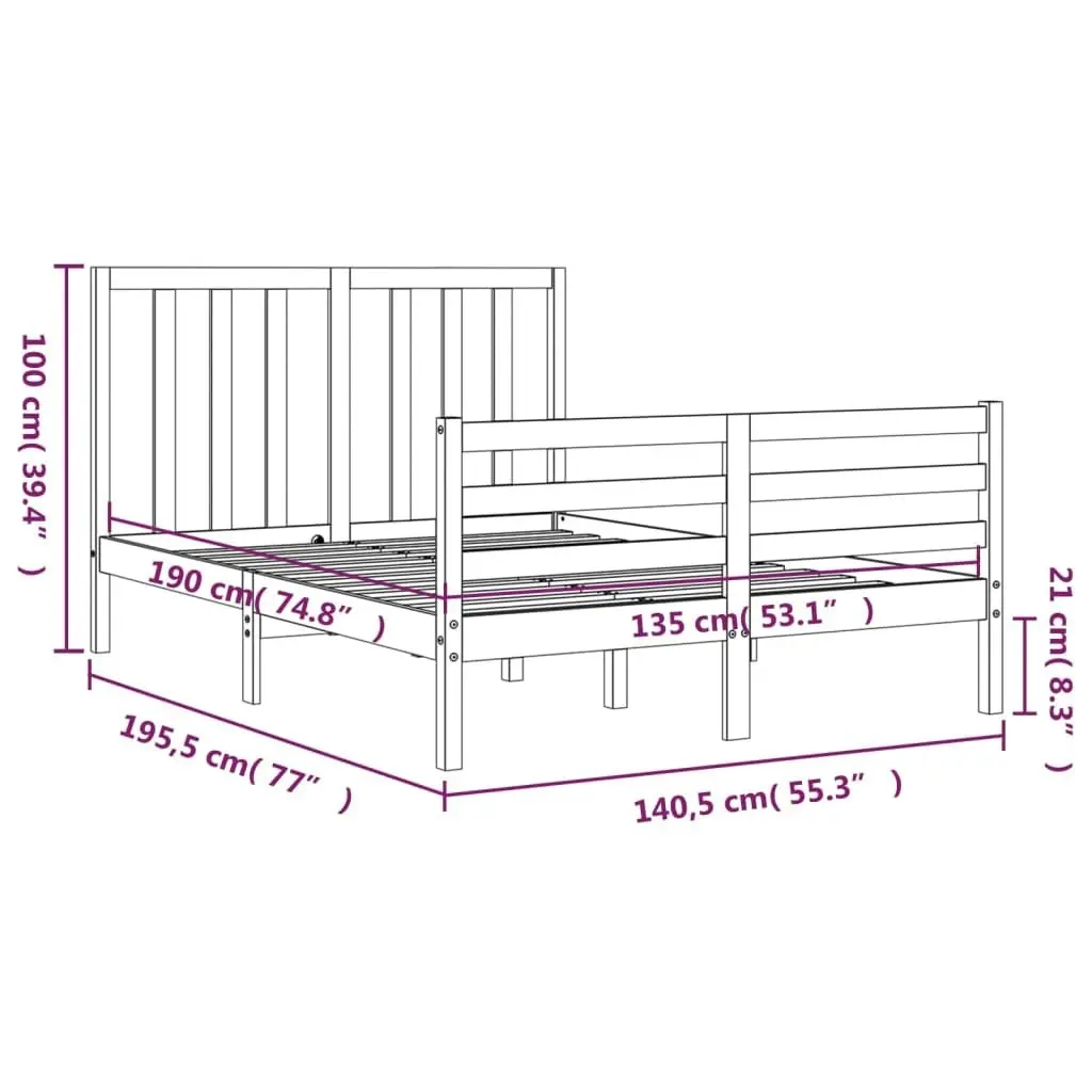 Bed Frame with Headboard 137x187 cm Double Solid Wood 3193766