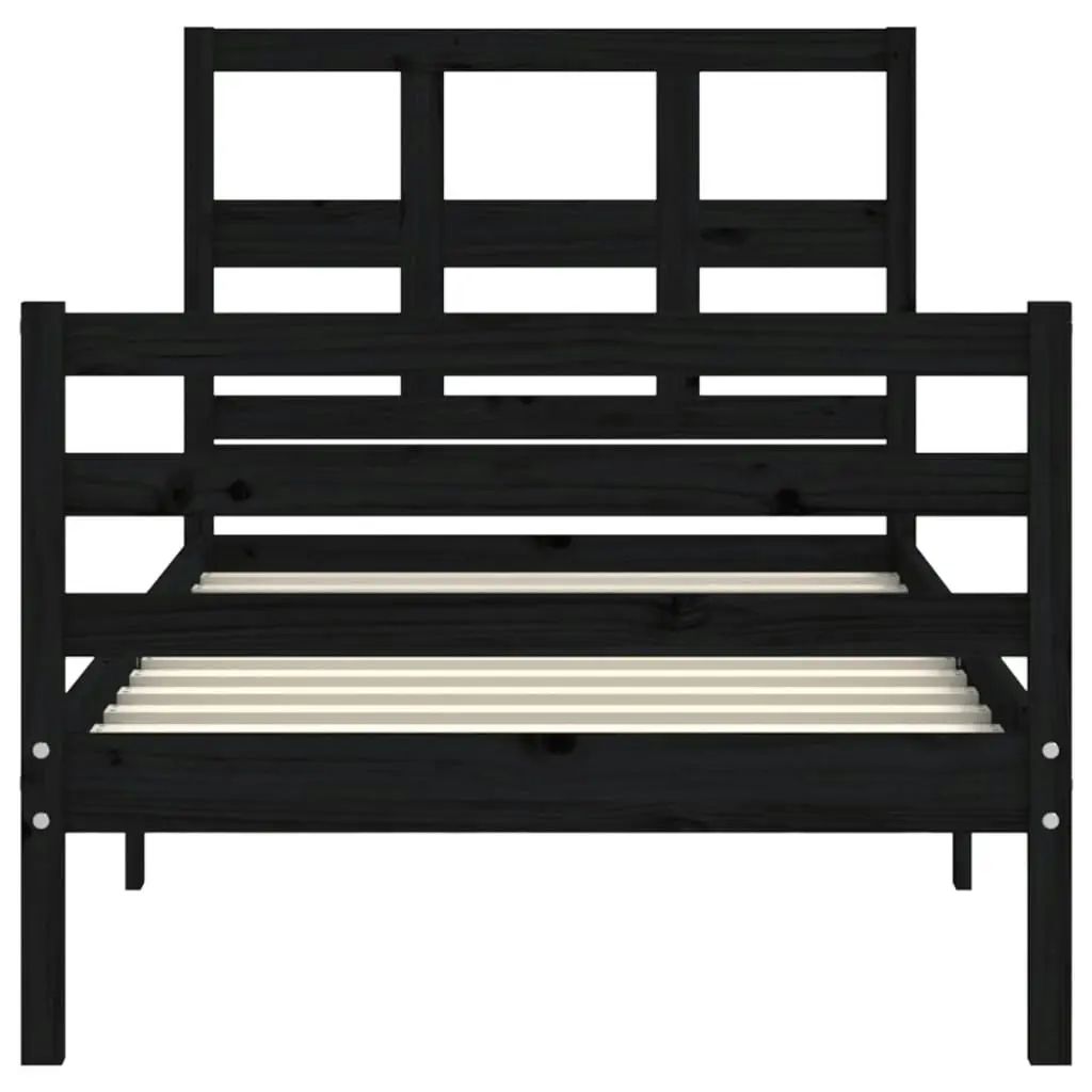 Bed Frame with Headboard Black 92x187 cm Single Size Solid Wood 3194800