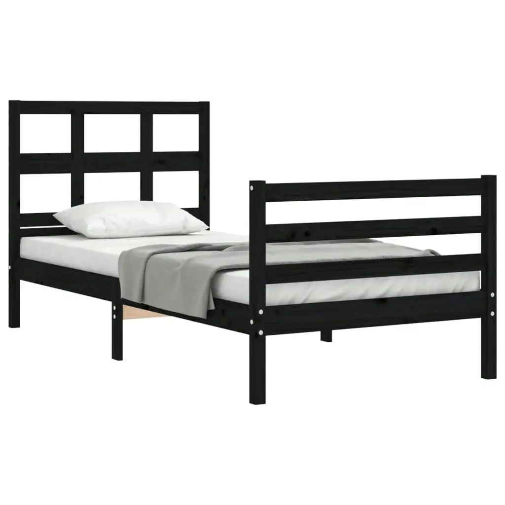 Bed Frame with Headboard Black 92x187 cm Single Size Solid Wood 3194800