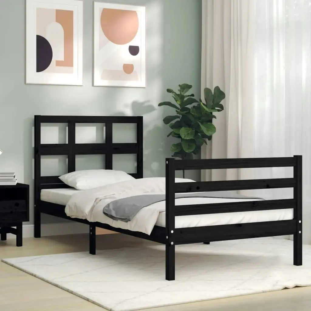 Bed Frame with Headboard Black 92x187 cm Single Size Solid Wood 3194800