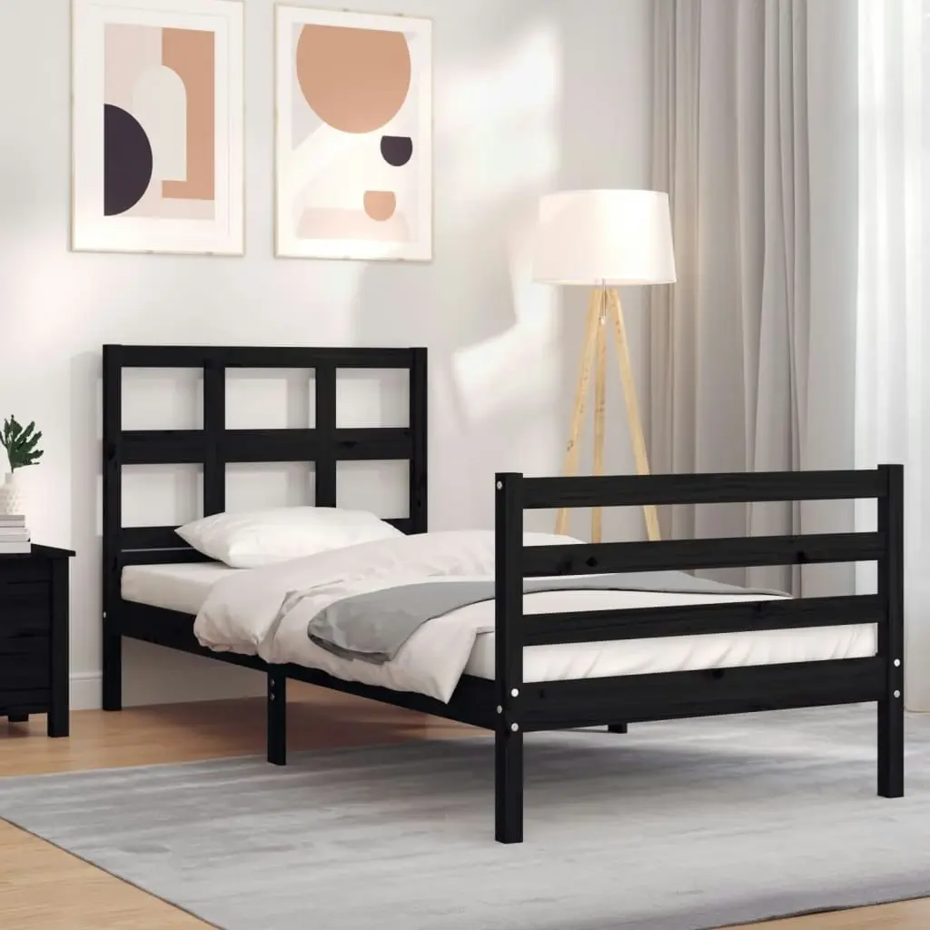 Bed Frame with Headboard Black 92x187 cm Single Size Solid Wood 3194800