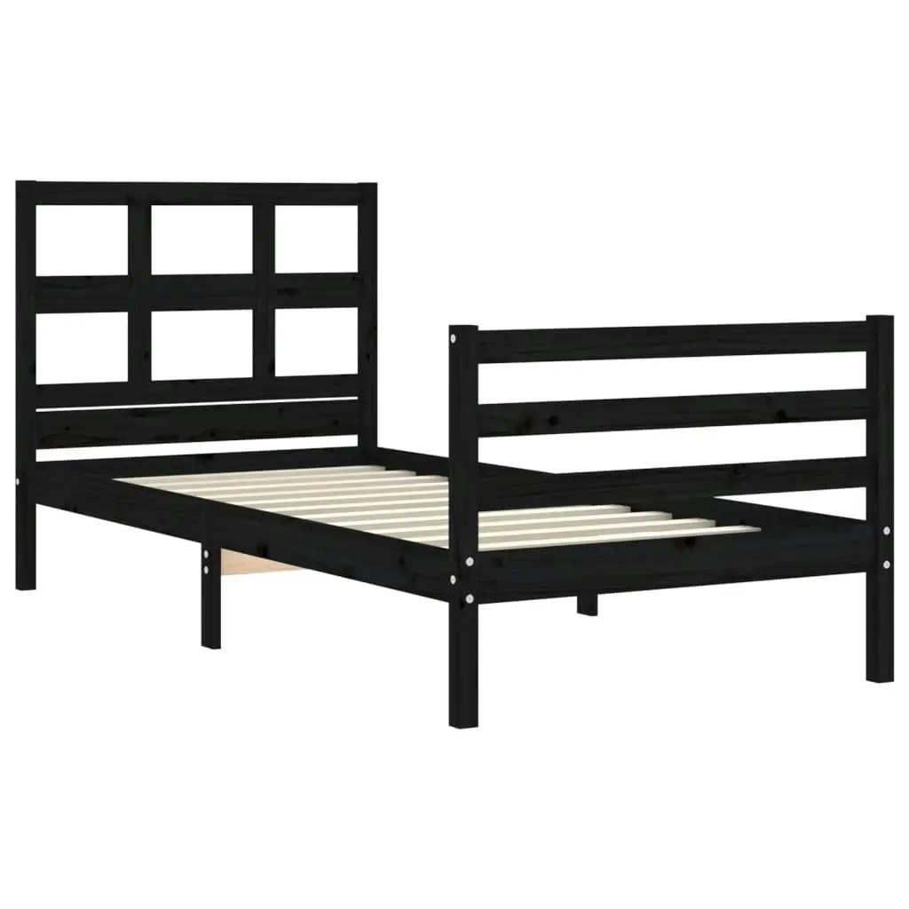 Bed Frame with Headboard Black 92x187 cm Single Size Solid Wood 3194800