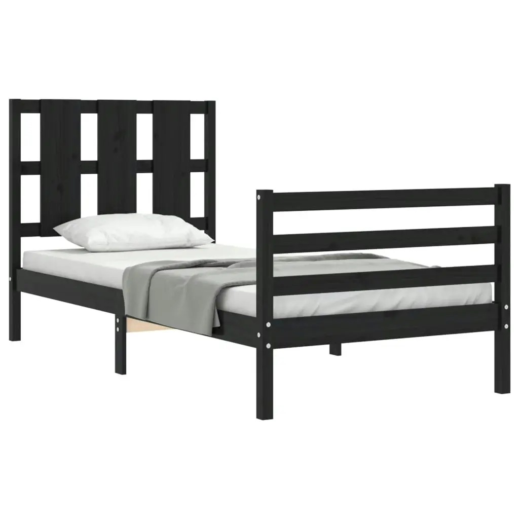 Bed Frame with Headboard Black 92x187 cm Single Size Solid Wood 3194085