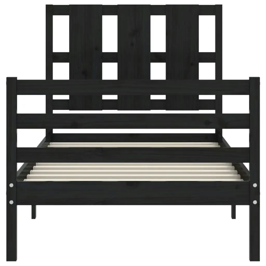 Bed Frame with Headboard Black 92x187 cm Single Size Solid Wood 3194085