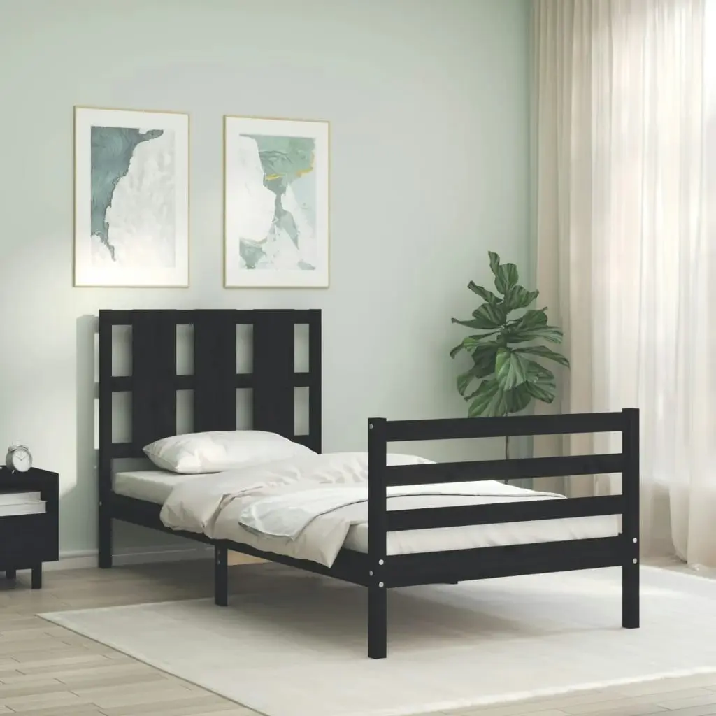 Bed Frame with Headboard Black 92x187 cm Single Size Solid Wood 3194085