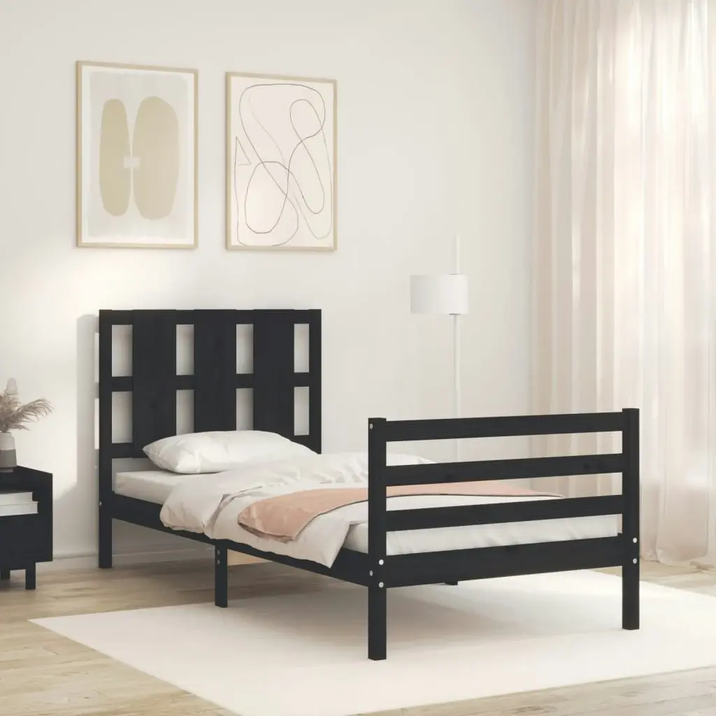 Bed Frame with Headboard Black 92x187 cm Single Size Solid Wood 3194085