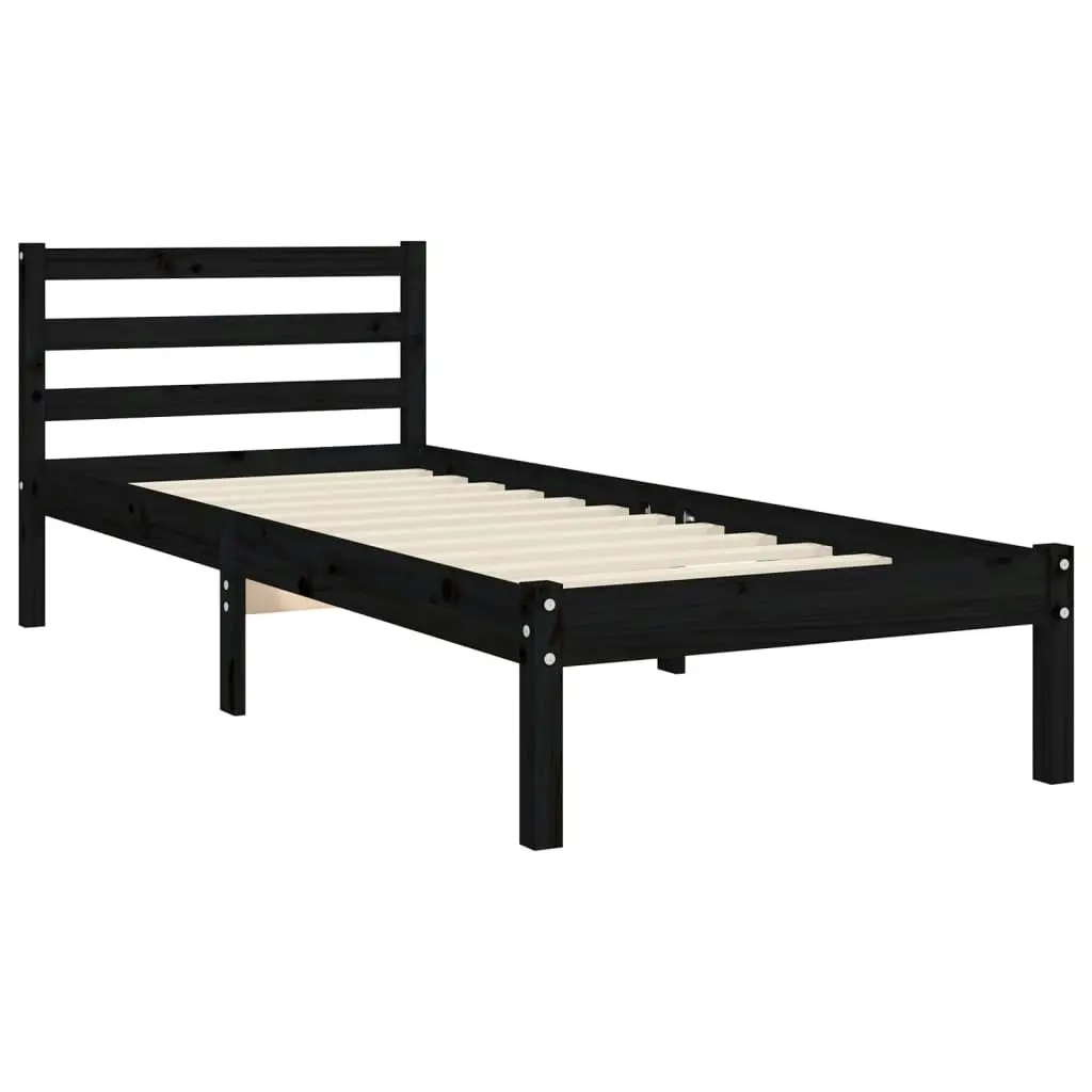 Bed Frame with Headboard Black 92x187 cm Single Size Solid Wood 3194085