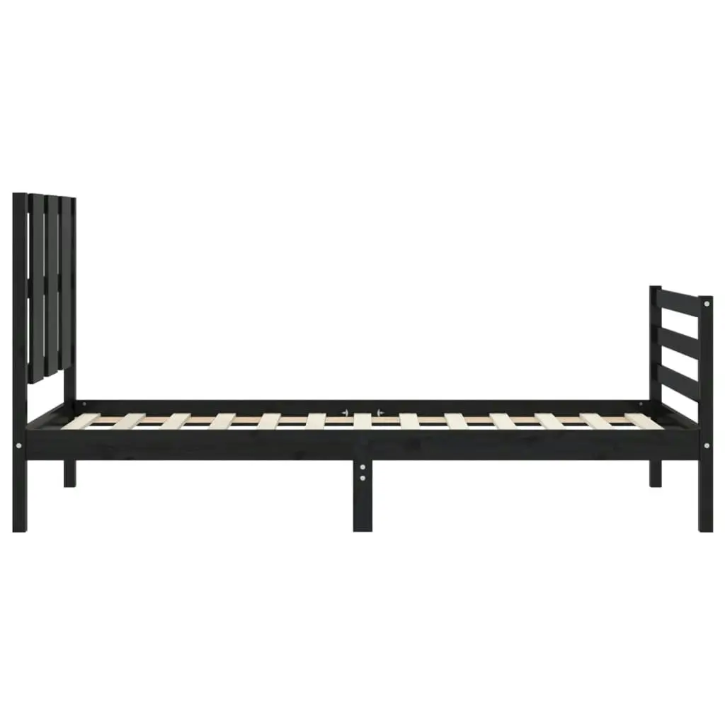 Bed Frame with Headboard Black 92x187 cm Single Size Solid Wood 3194085