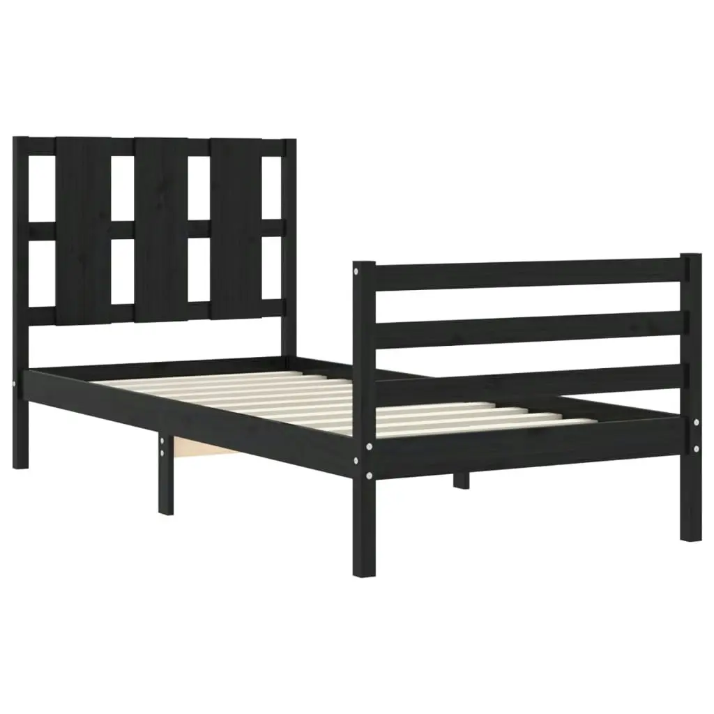 Bed Frame with Headboard Black 92x187 cm Single Size Solid Wood 3194085