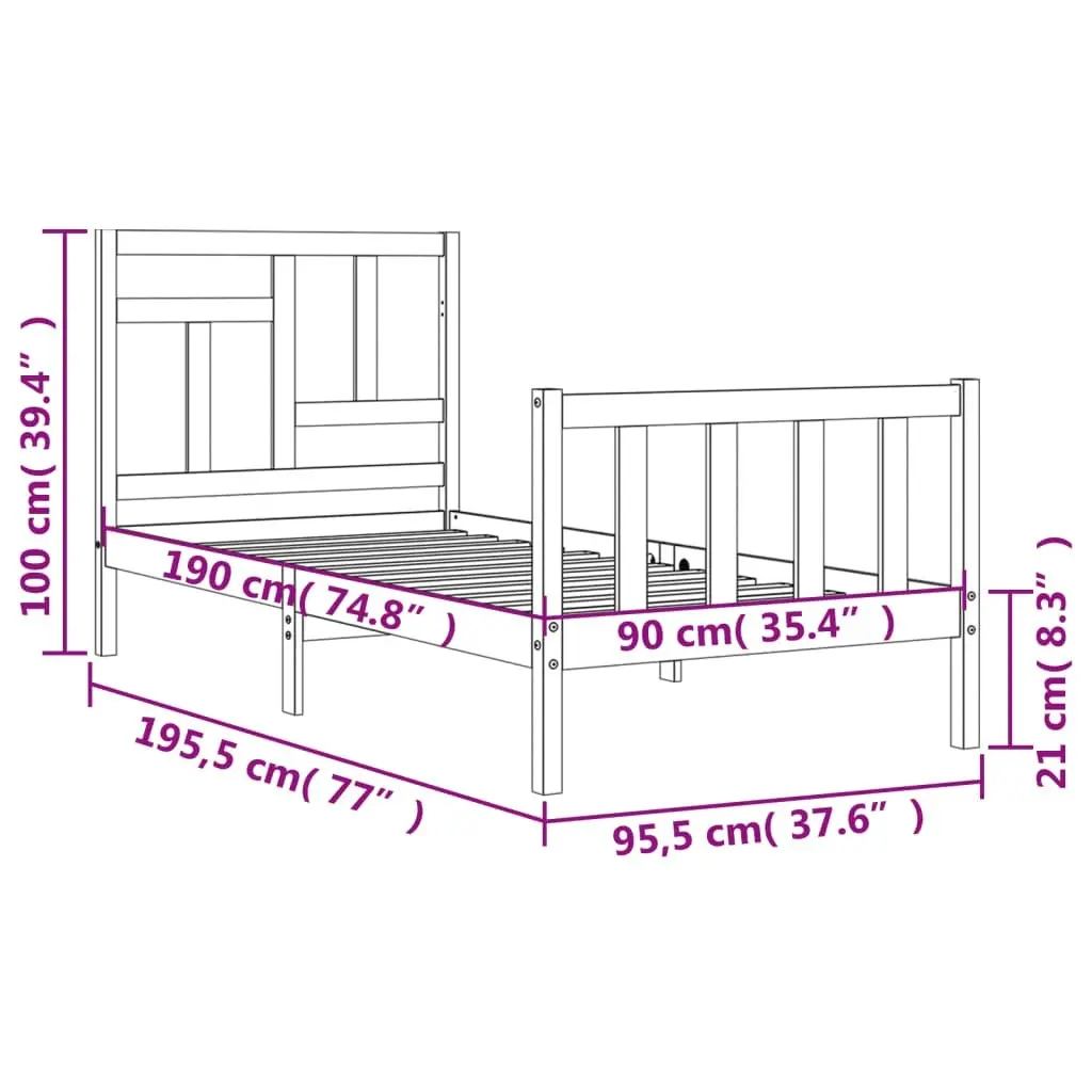 Bed Frame without Mattress Black 90x190 cm Solid Wood Pine 3193110