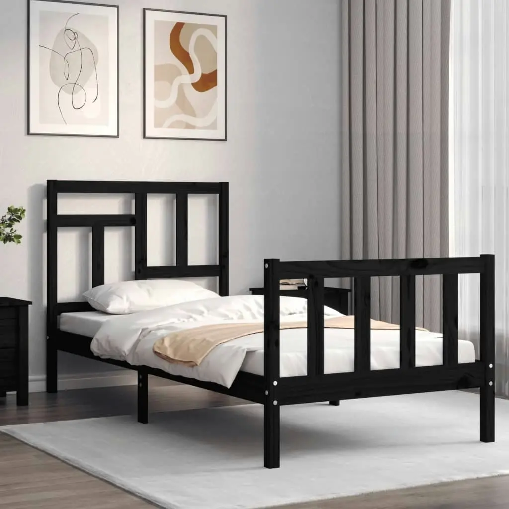 Bed Frame without Mattress Black 90x190 cm Solid Wood Pine 3193110