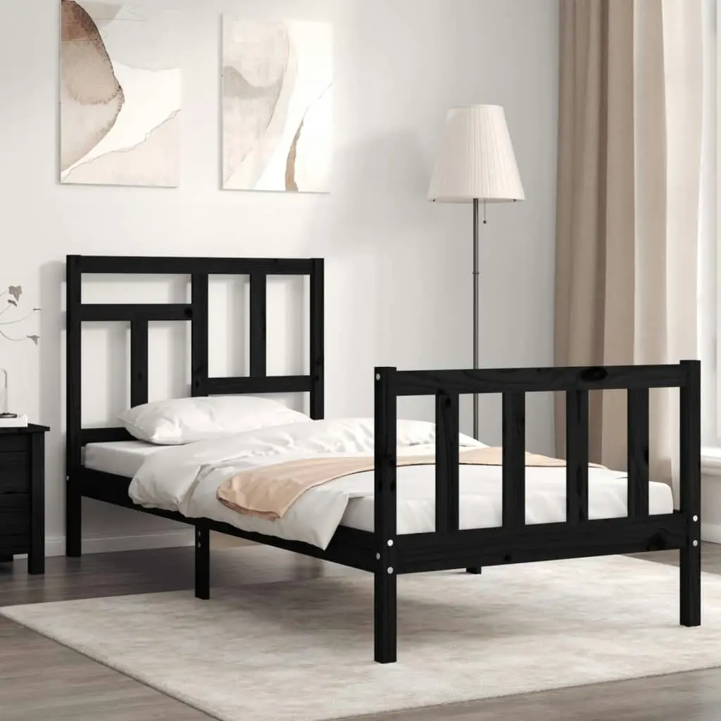 Bed Frame without Mattress Black 90x190 cm Solid Wood Pine 3193110