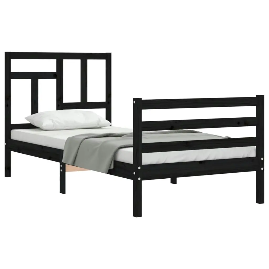 Bed Frame with Headboard Black 92x187 cm Single Size Solid Wood 3194930