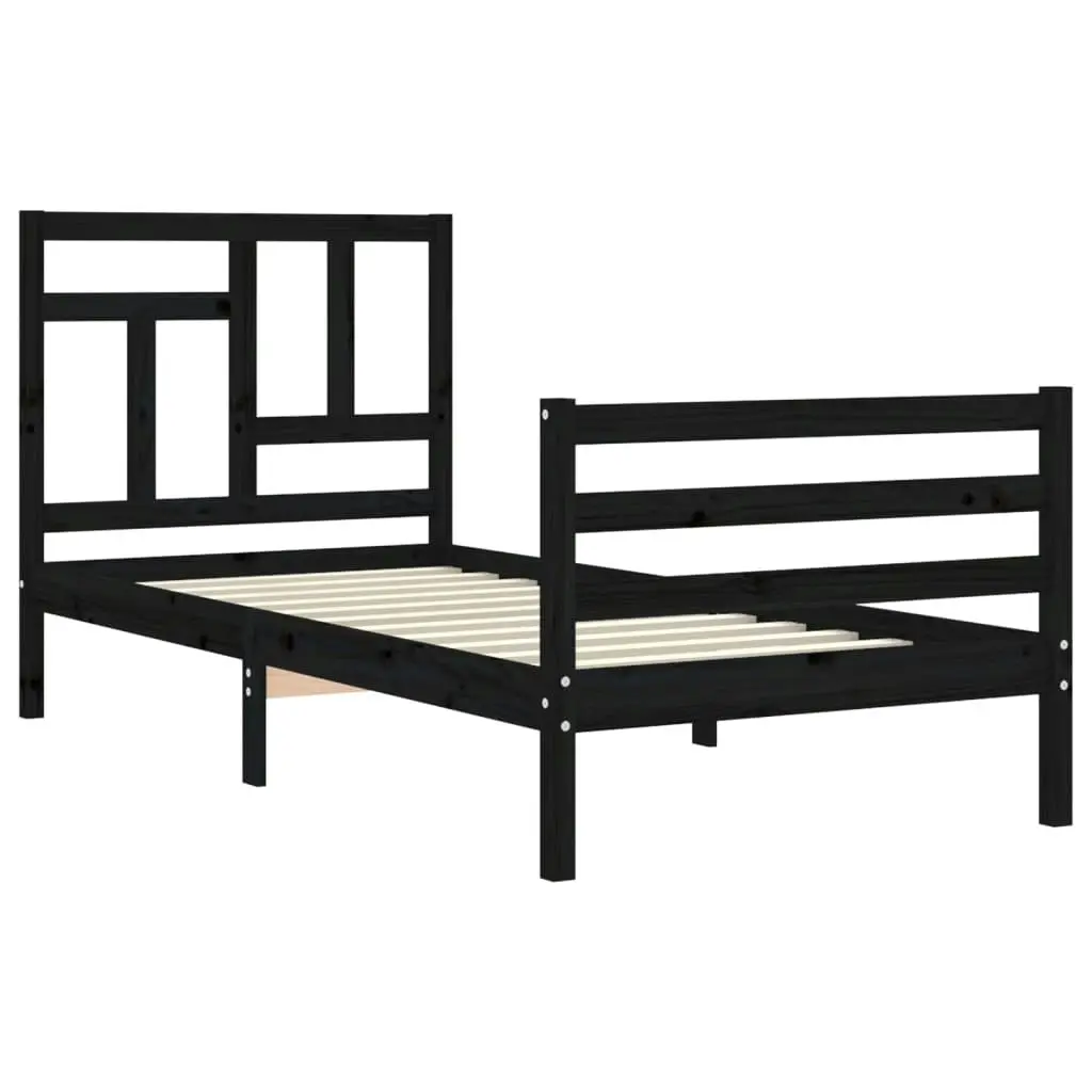 Bed Frame with Headboard Black 92x187 cm Single Size Solid Wood 3194930