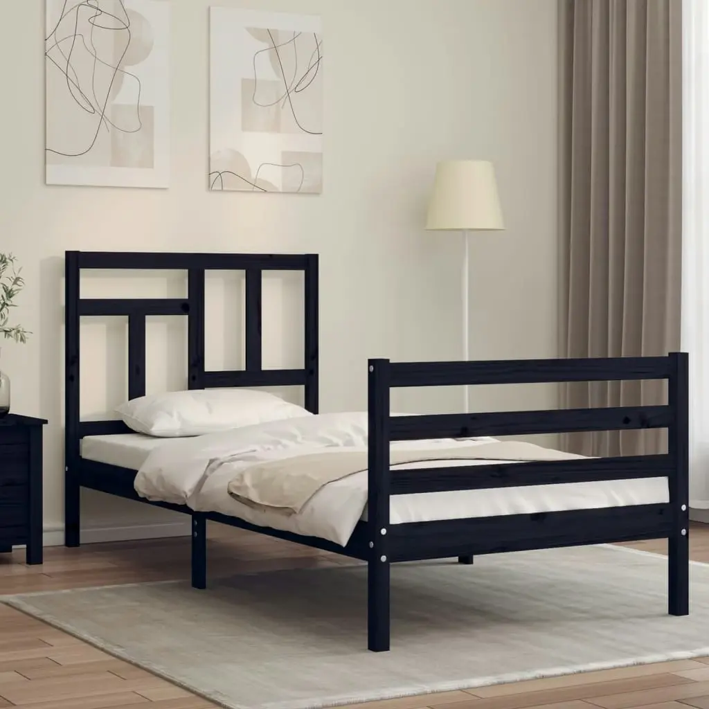 Bed Frame with Headboard Black 92x187 cm Single Size Solid Wood 3194930