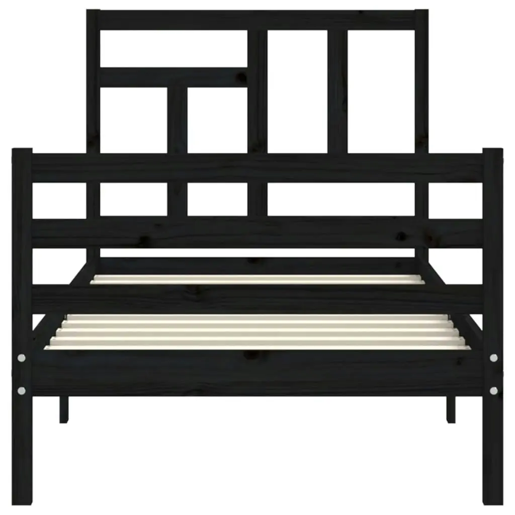 Bed Frame with Headboard Black 92x187 cm Single Size Solid Wood 3194930