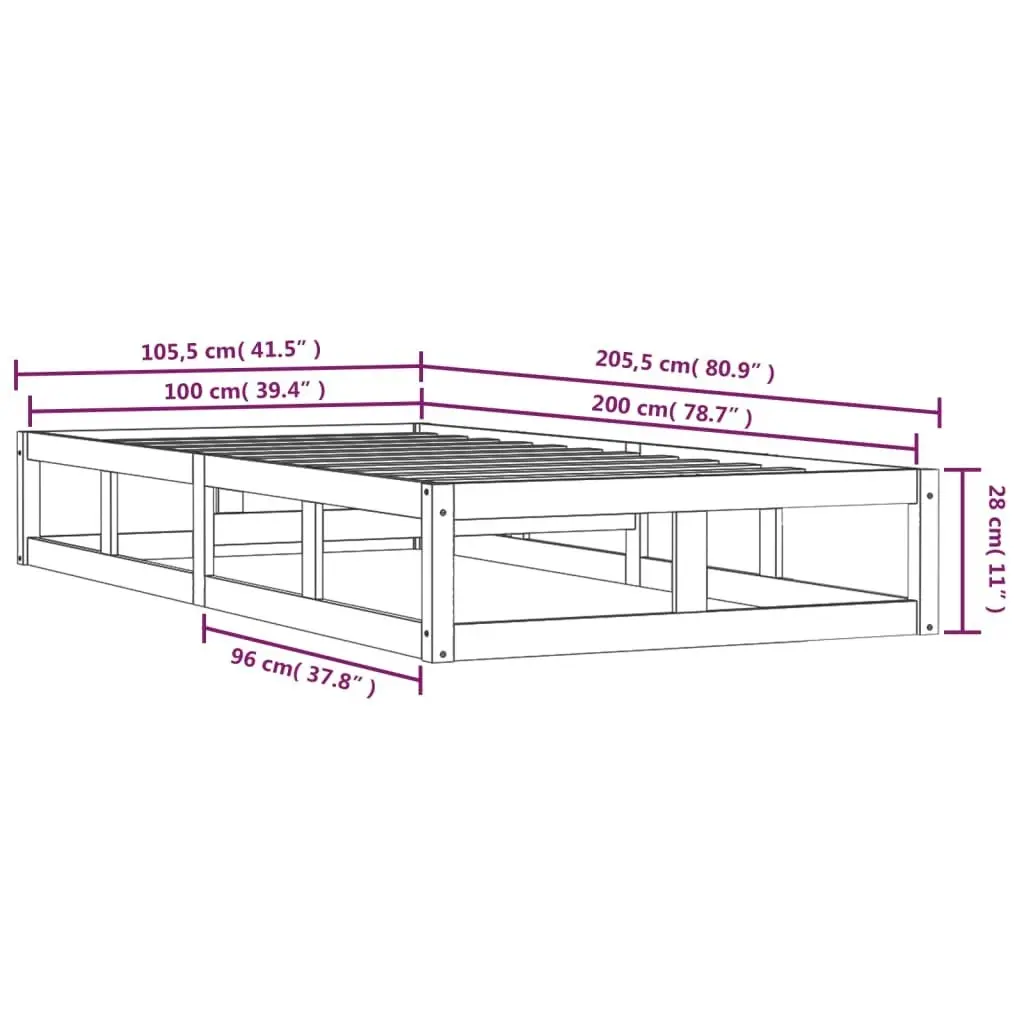 Bed Frame without Mattress White 100x200 cm Solid Wood 820787