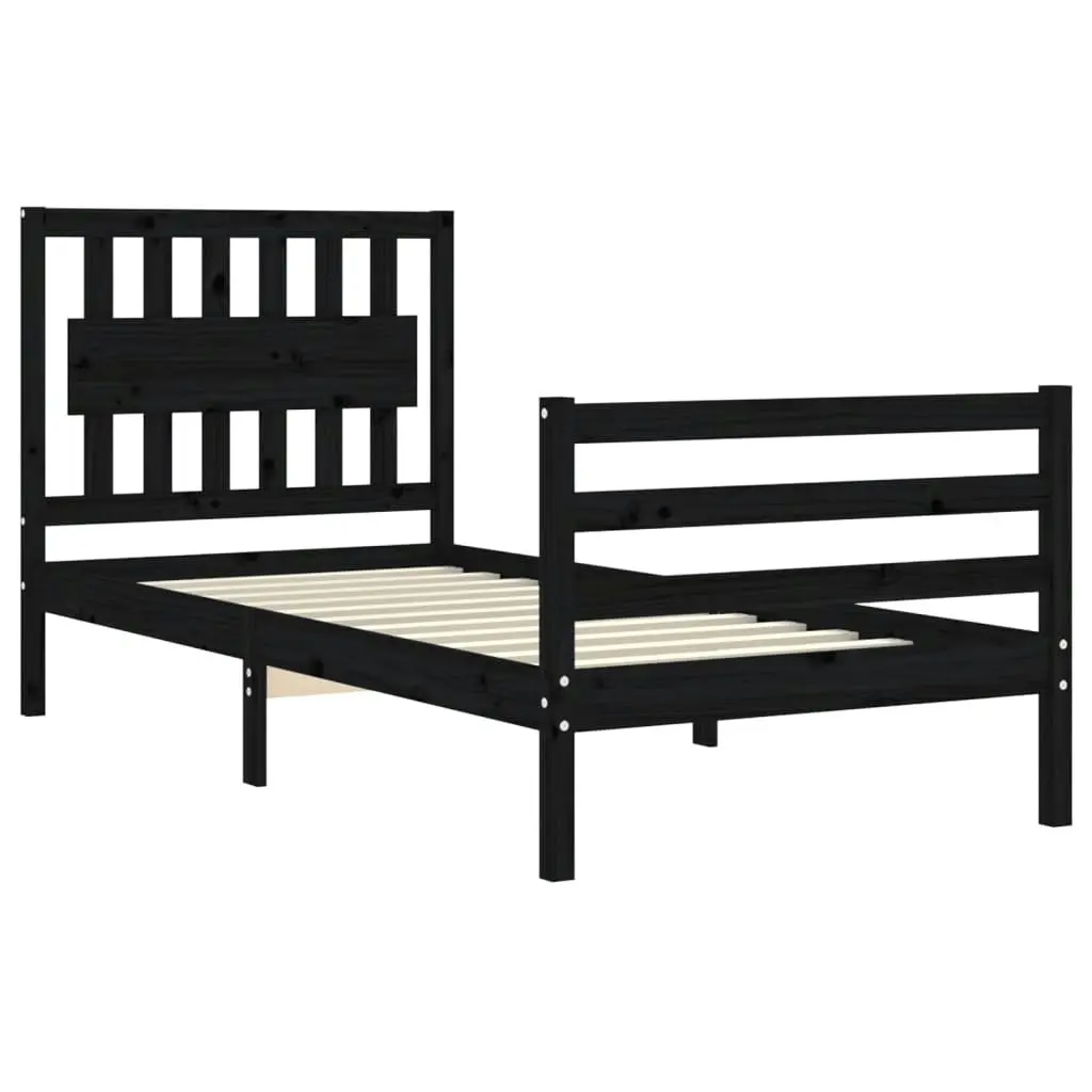 Bed Frame with Headboard Black 92x187 cm Single Size Solid Wood 3194280