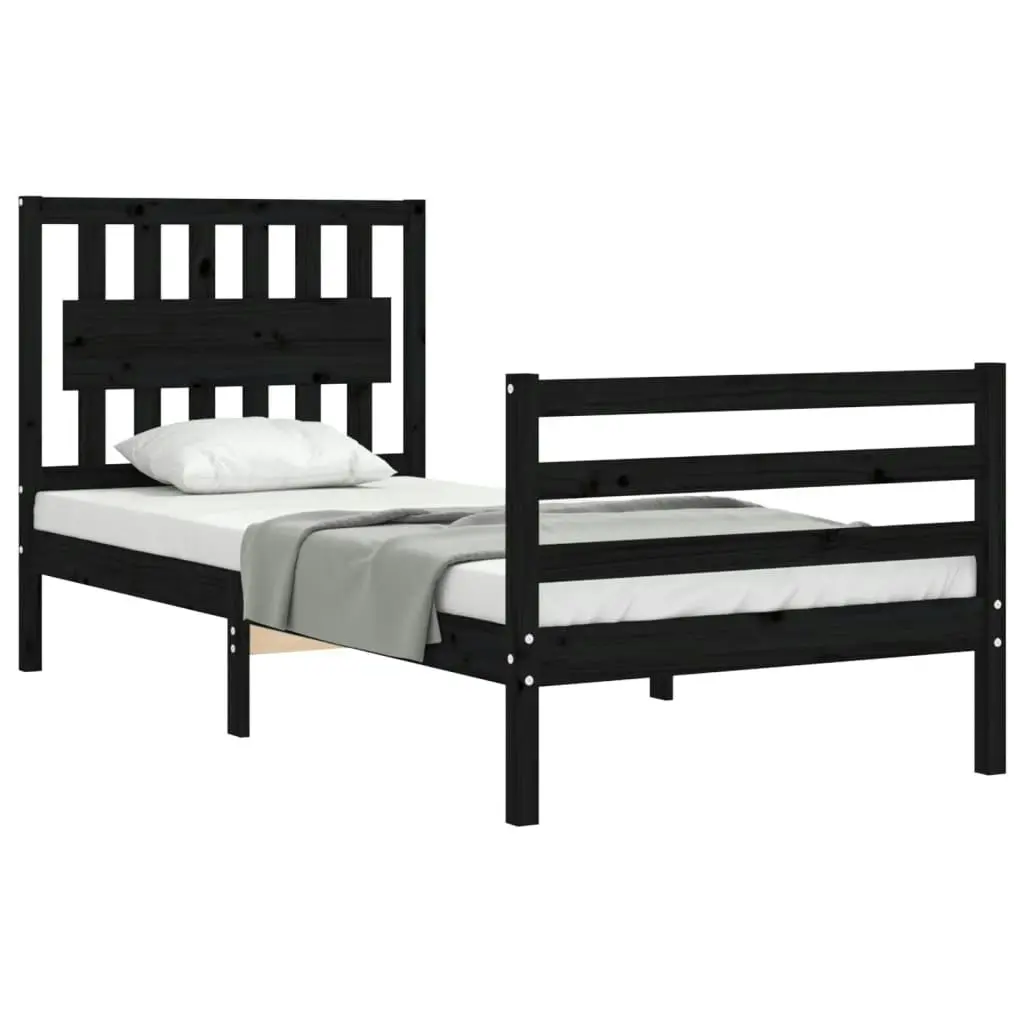 Bed Frame with Headboard Black 92x187 cm Single Size Solid Wood 3194280