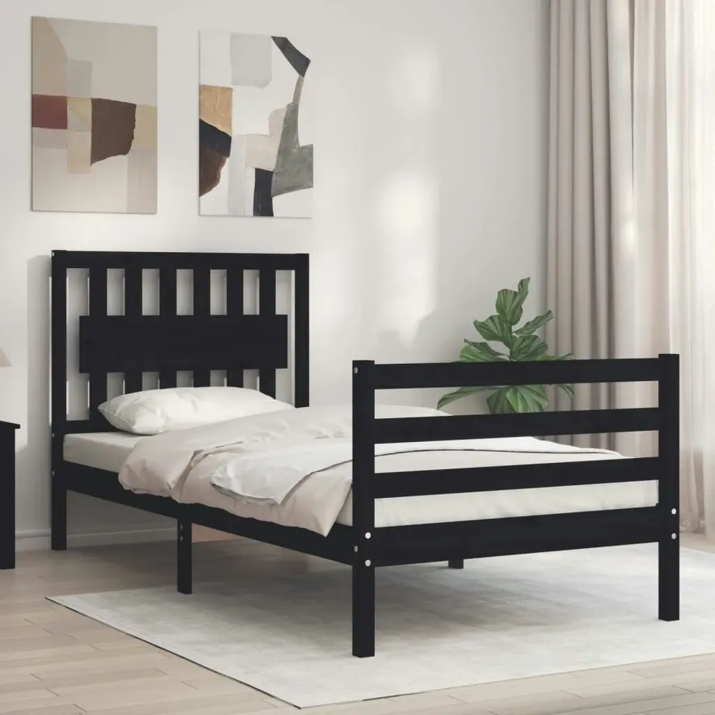 Bed Frame with Headboard Black 92x187 cm Single Size Solid Wood 3194280