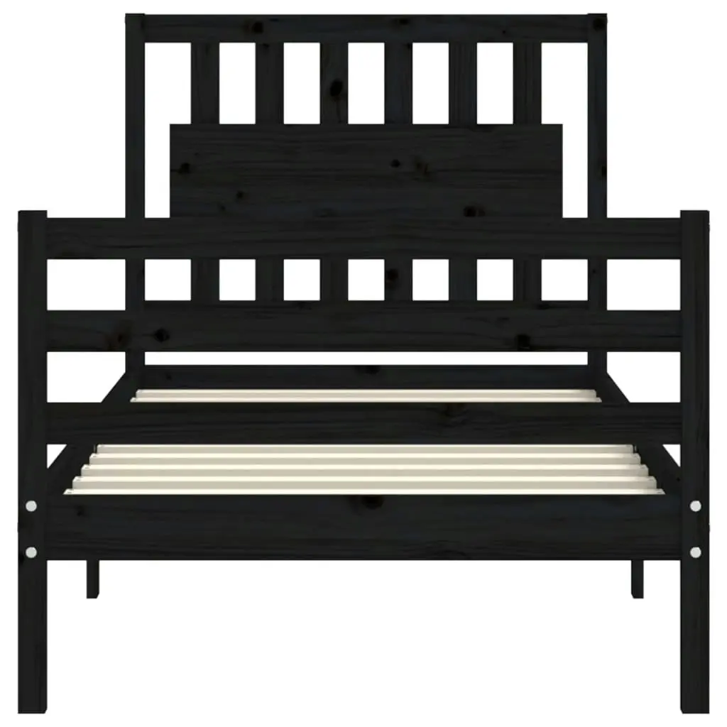 Bed Frame with Headboard Black 92x187 cm Single Size Solid Wood 3194280