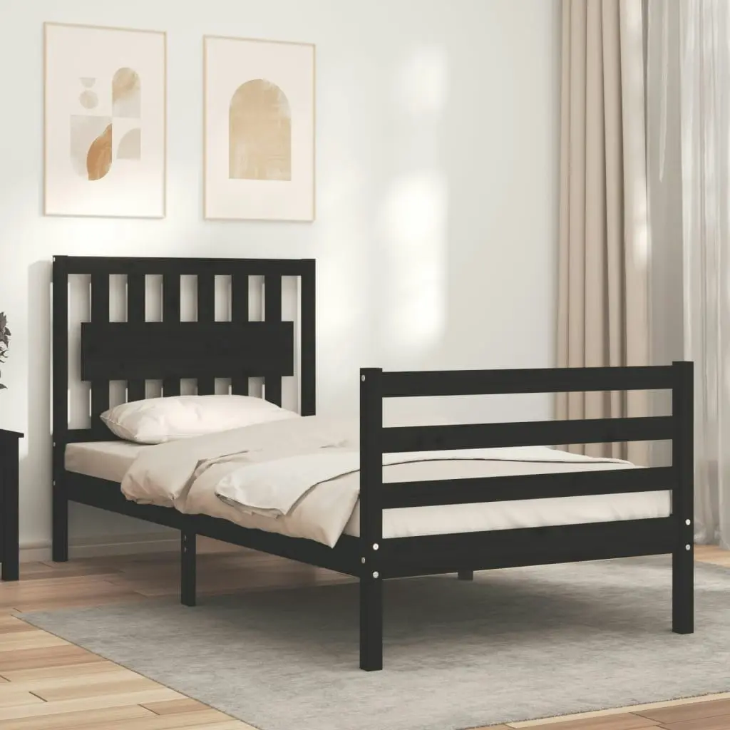 Bed Frame with Headboard Black 92x187 cm Single Size Solid Wood 3194280