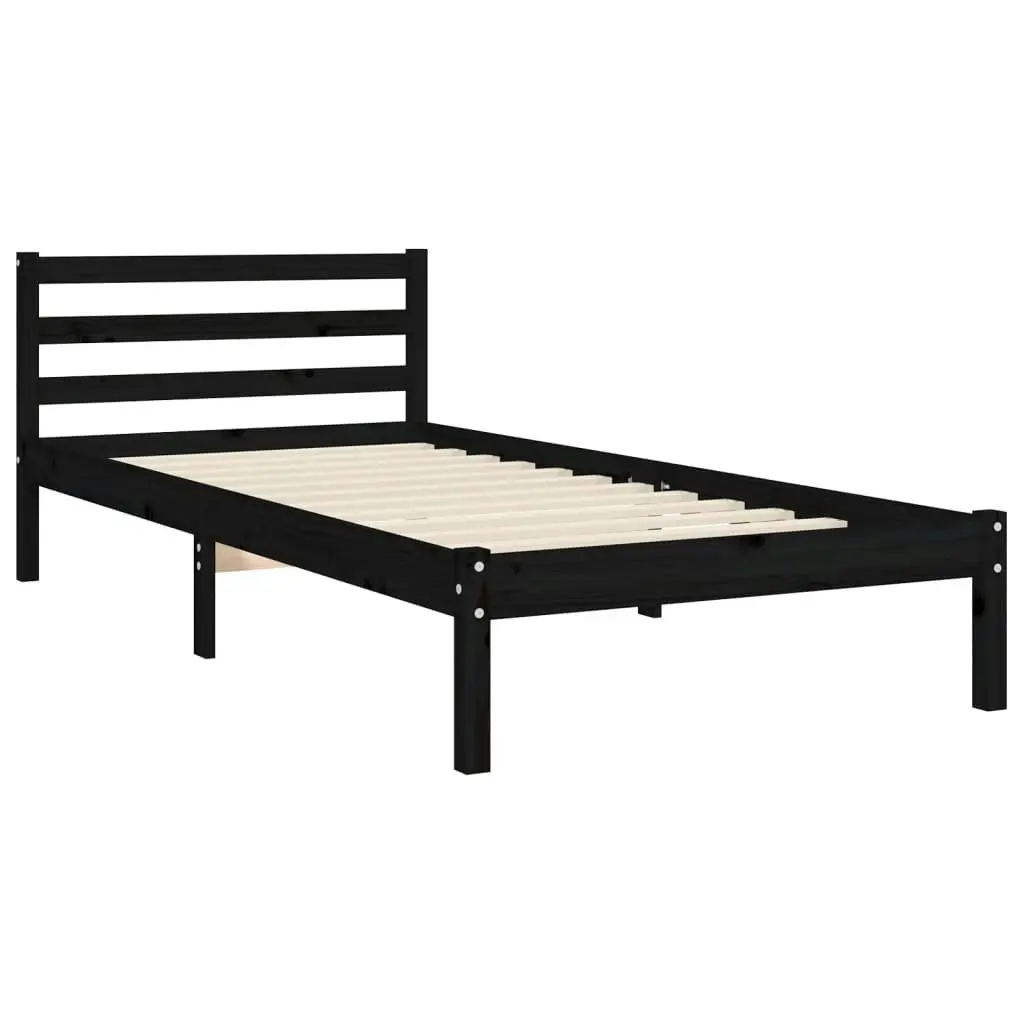 Bed Frame with Headboard Black 92x187 cm Single Size Solid Wood 3194280