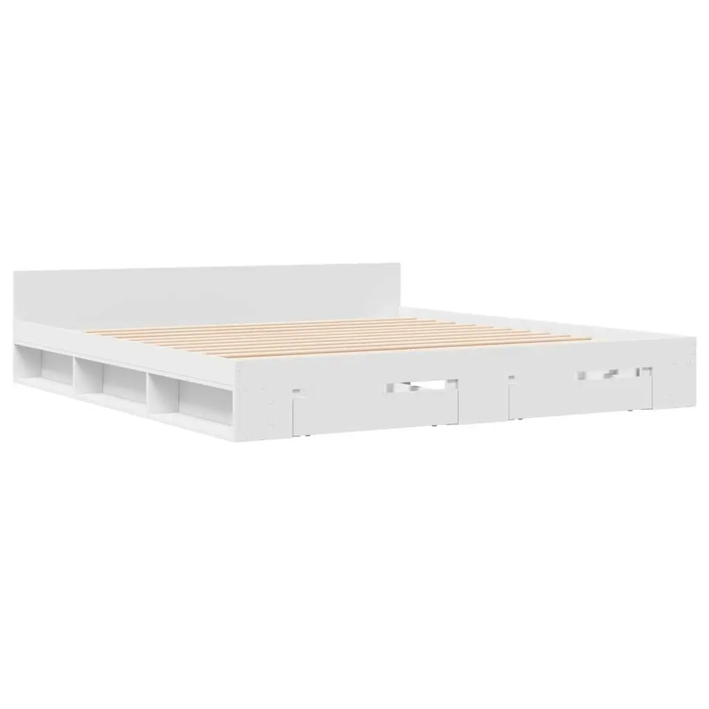 Bed Frame with Drawers White 183x203 cm King Size Engineered Wood 3280727