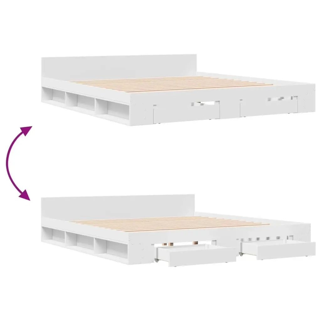 Bed Frame with Drawers White 183x203 cm King Size Engineered Wood 3280727