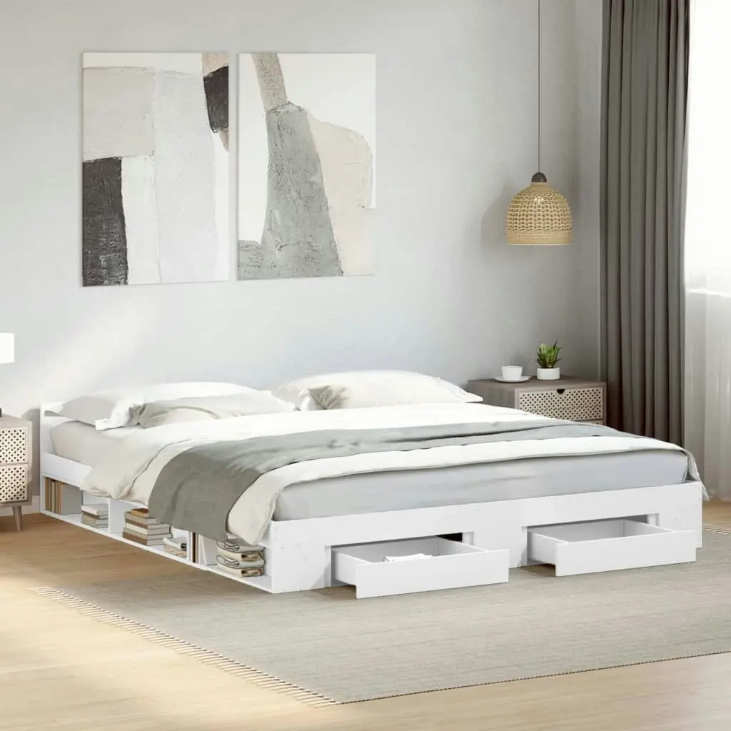 Bed Frame with Drawers White 183x203 cm King Size Engineered Wood 3280727