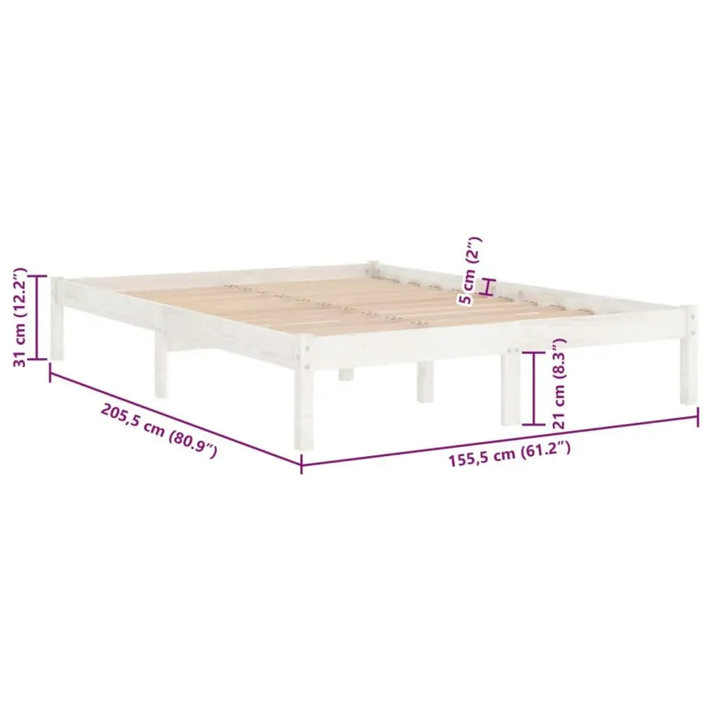 Bed Frame White Solid Wood 153x203 cm Queen Size 810023