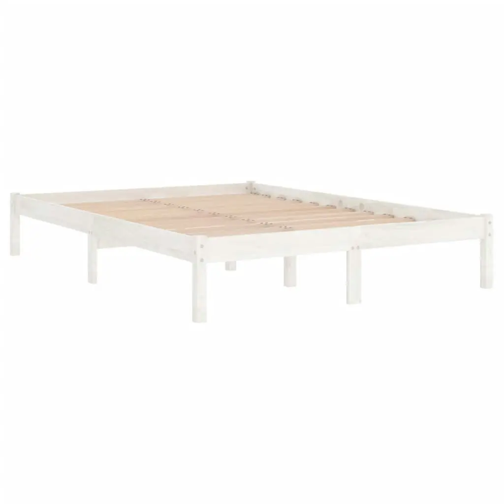 Bed Frame White Solid Wood 153x203 cm Queen Size 810023