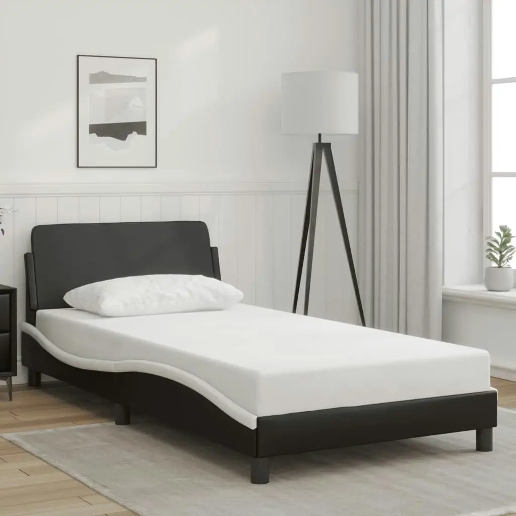 Bed Frame with Headboard Black and White 107x203 cm Faux Leather 373316