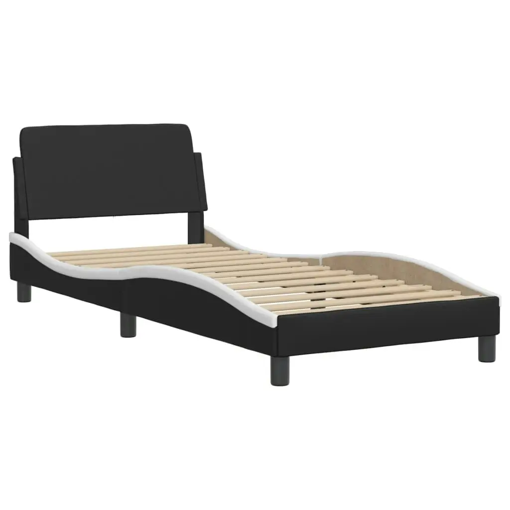 Bed Frame with Headboard Black and White 106x203 cm King Single Size Faux Leather 3208277