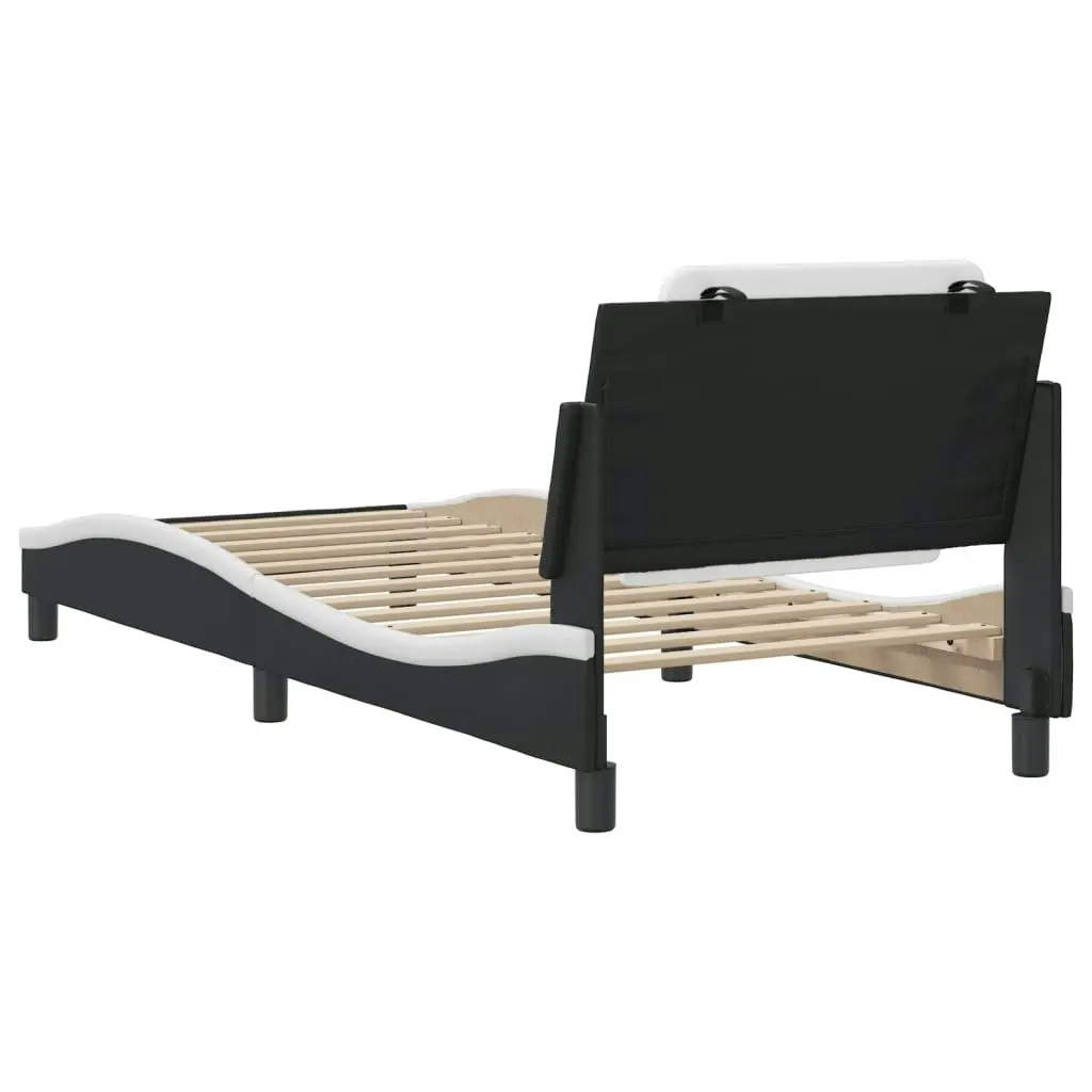 Bed Frame with Headboard Black and White 106x203 cm King Single Size Faux Leather 3208277