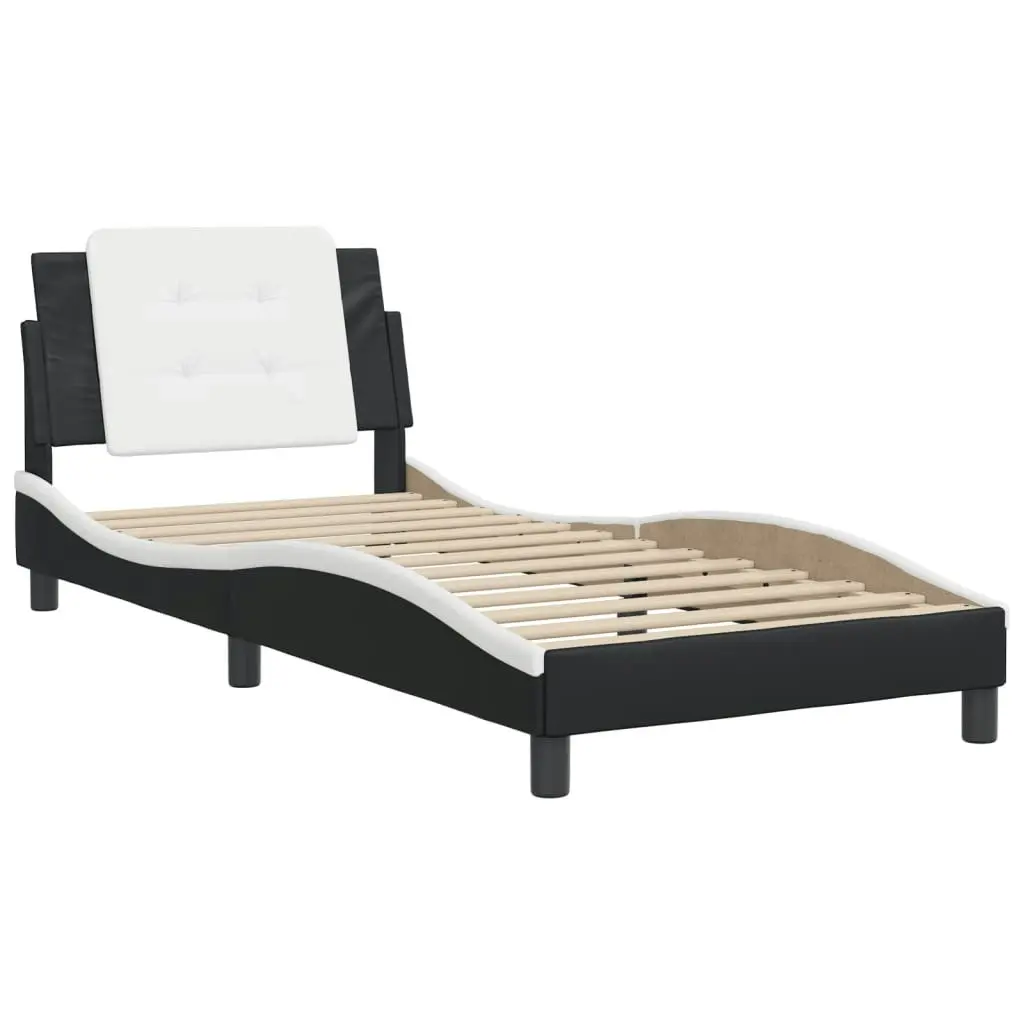 Bed Frame with Headboard Black and White 106x203 cm King Single Size Faux Leather 3208277