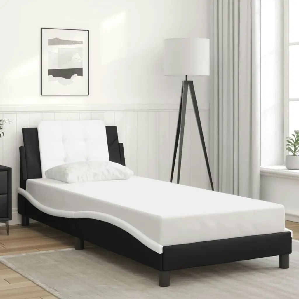 Bed Frame with Headboard Black and White 106x203 cm King Single Size Faux Leather 3208277