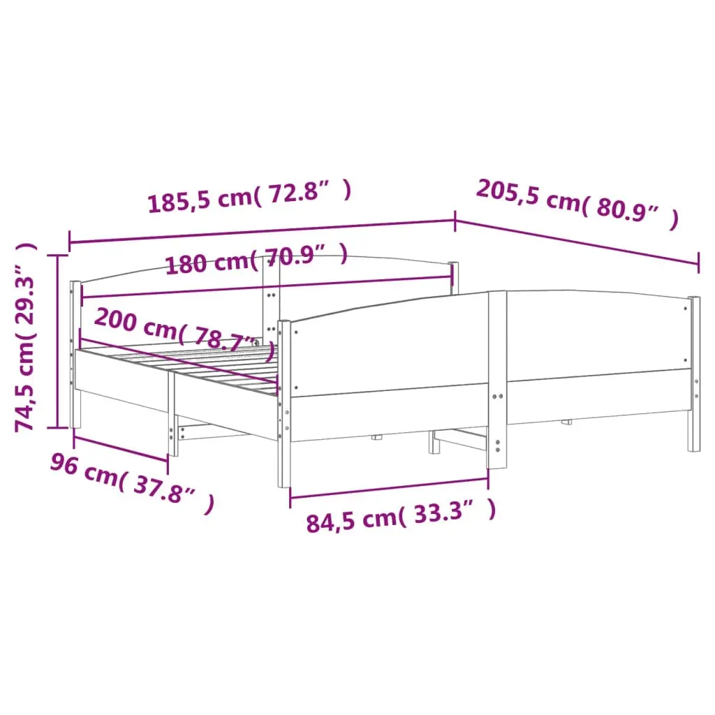 Bed Frame with Headboard 183x203 cm King Size Solid Wood Pine 3216164