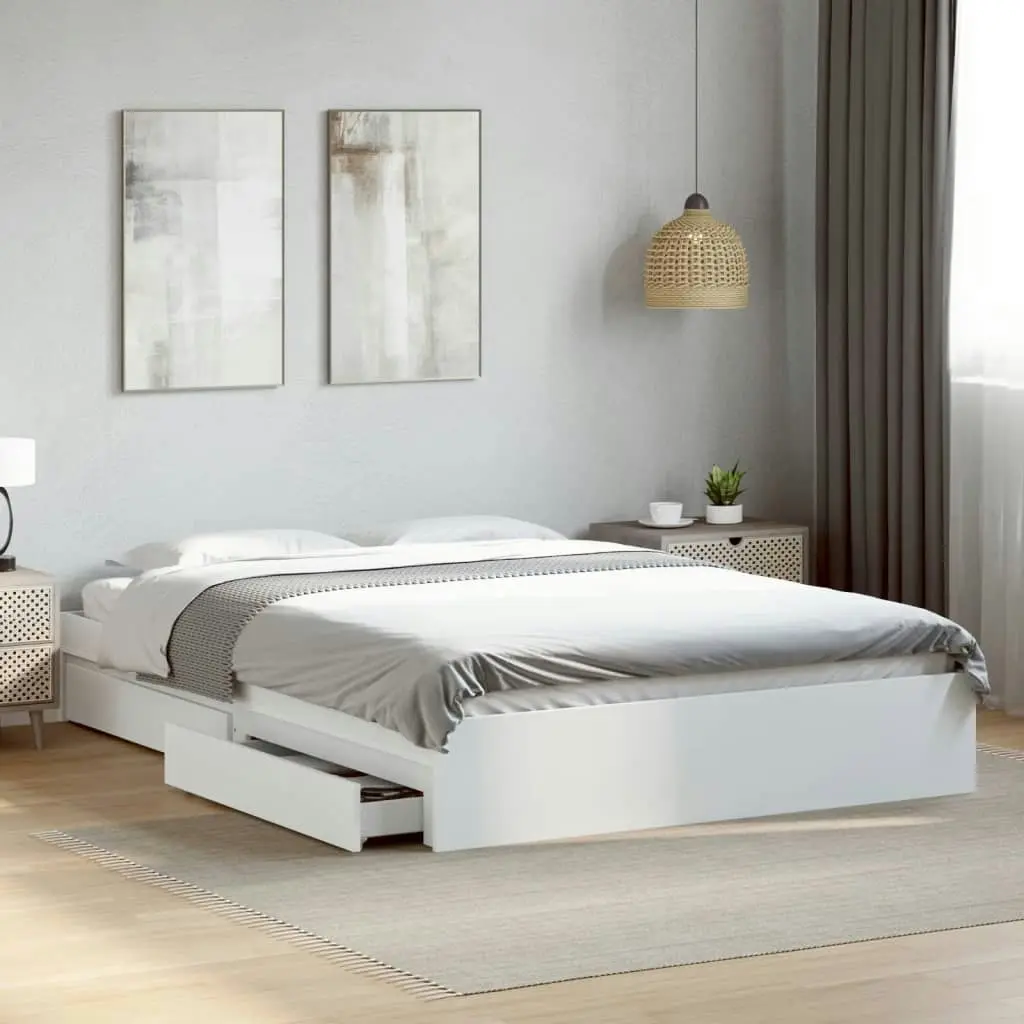 Bed Frame with Drawers White 150x200 cm Engineered Wood 3280650