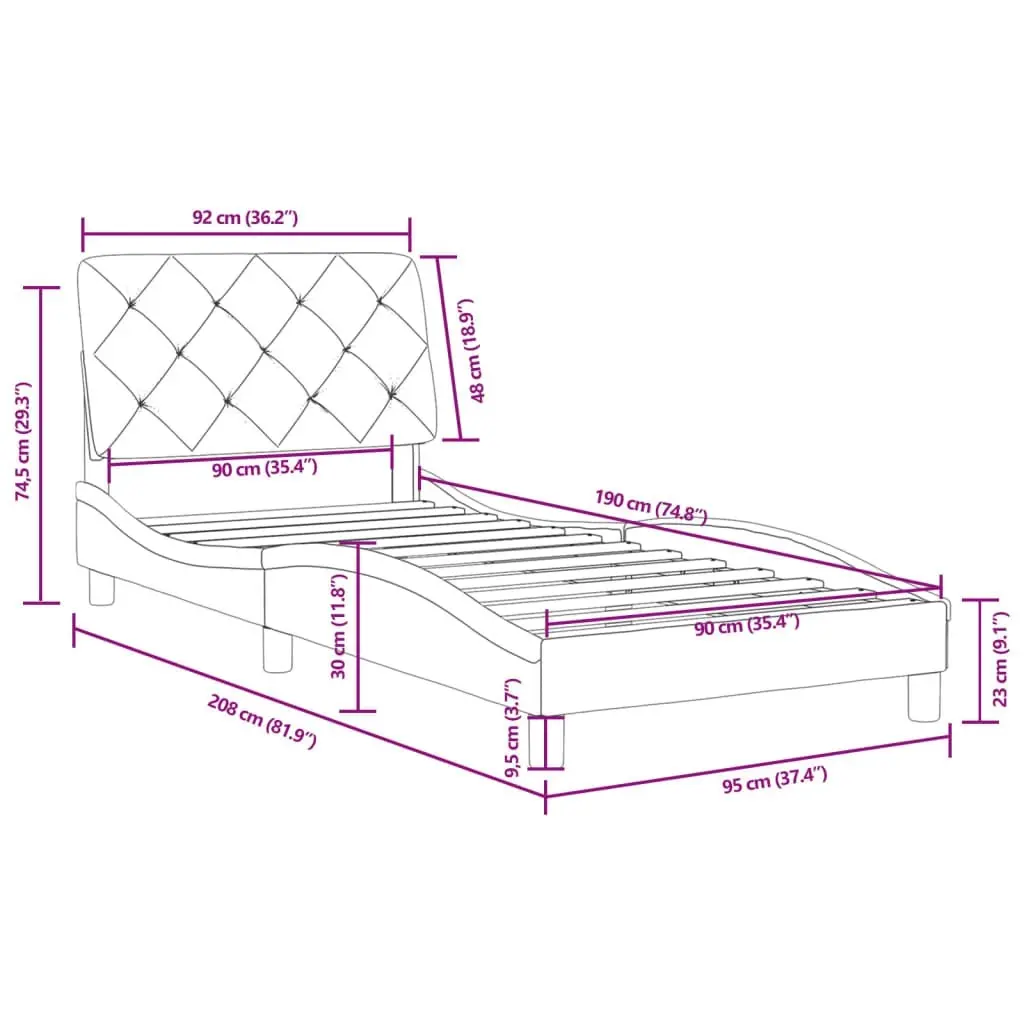 Bed Frame with Headboard Black 92x187 cm Single Size Velvet 3208247