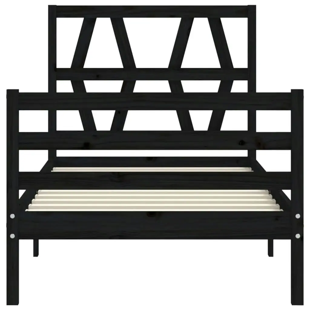 Bed Frame with Headboard Black 92x187 cm Single Size Solid Wood 3194345