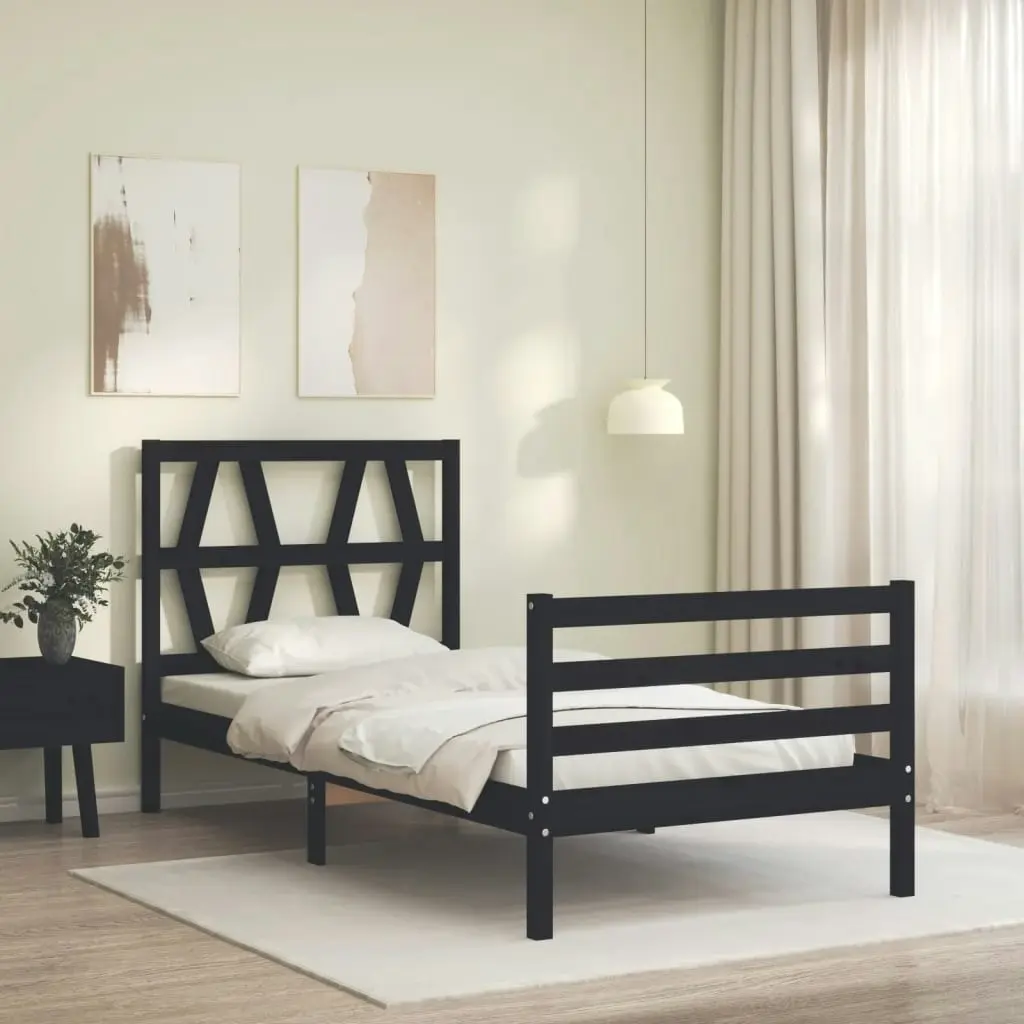 Bed Frame with Headboard Black 92x187 cm Single Size Solid Wood 3194345