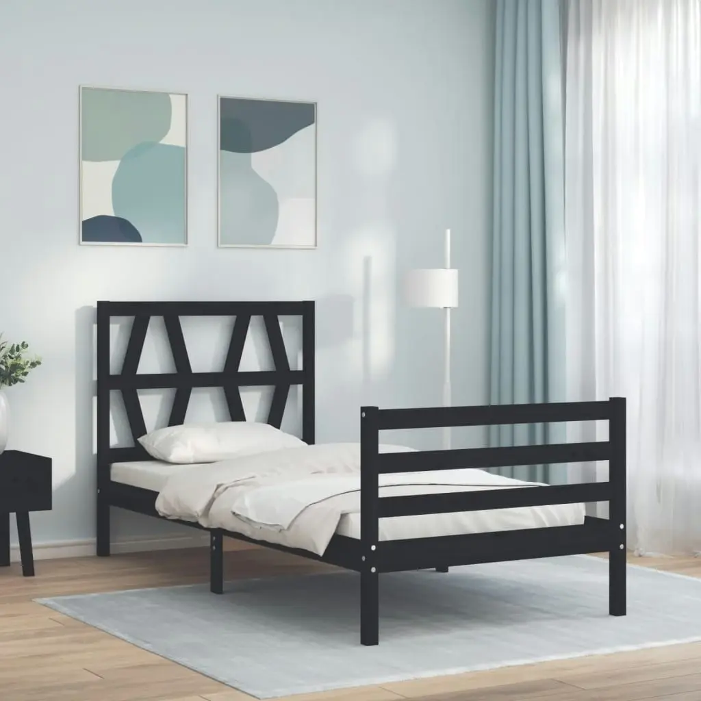 Bed Frame with Headboard Black 92x187 cm Single Size Solid Wood 3194345