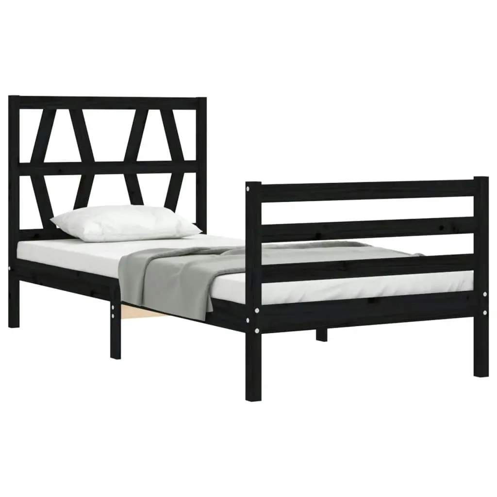 Bed Frame with Headboard Black 92x187 cm Single Size Solid Wood 3194345