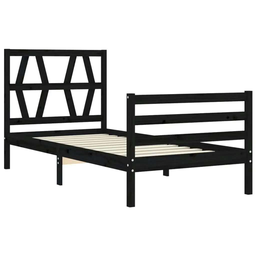 Bed Frame with Headboard Black 92x187 cm Single Size Solid Wood 3194345