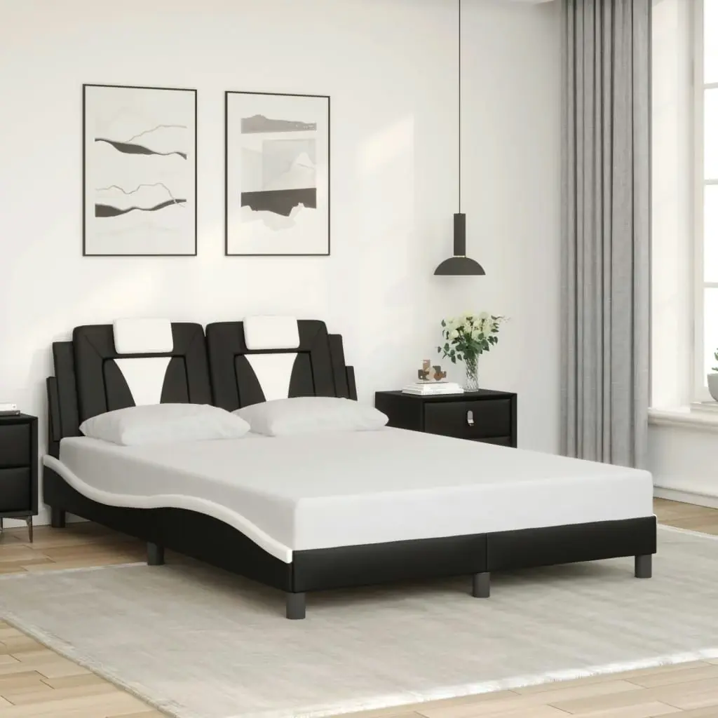 Bed Frame with Headboard Black and White 137x187 cm Double Size Faux Leather 3208132